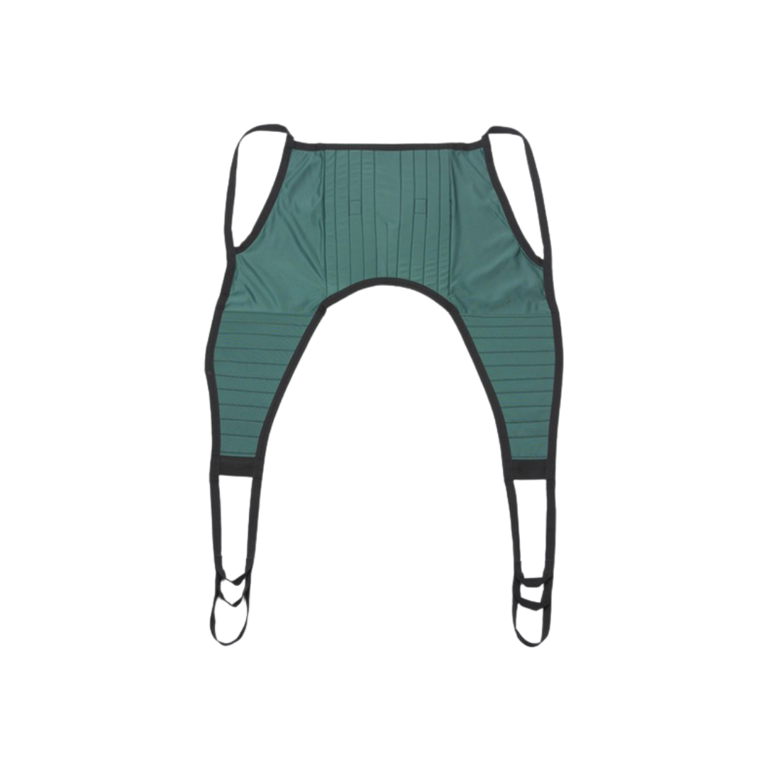 The Proactive Slings For Patient Lifts - All Styles features a green and black fabric design with four loops for safe patient handling during lifting and transfer, shown laid flat on a white background.